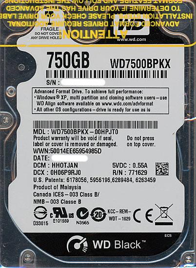 WesternDigital HDD 2.5inch　WD7500BPKX　750GB 9.5mm 商品画像2：オンラインショップ　エクセラー