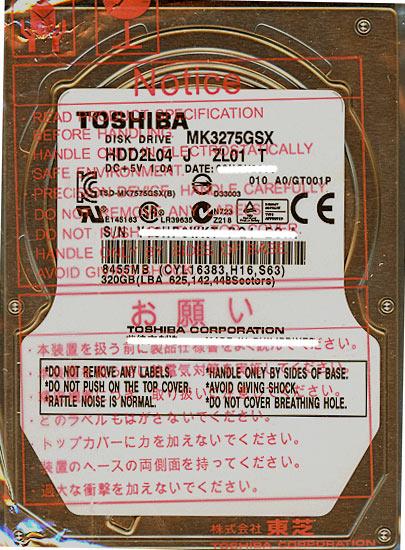 TOSHIBA(東芝) ノート用HDD 2.5inch　MK3275GSX　320GB