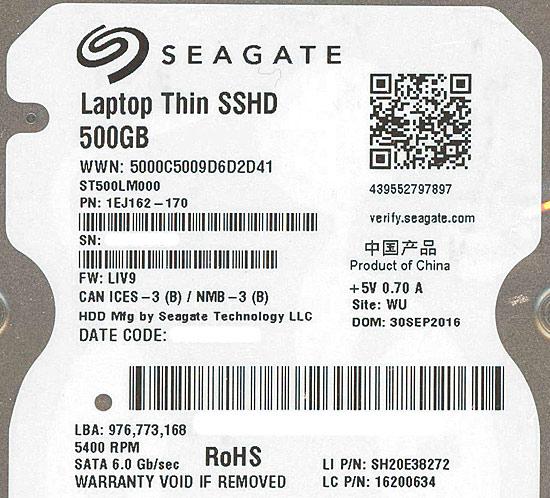 SEAGATE ノート用HDD 2.5inch　ST500LM000 500GB 7mm