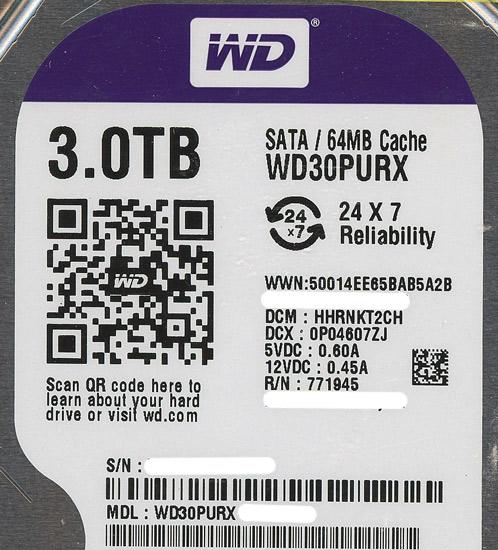 Western Digital製HDD　WD30PURX　3TB SATA600