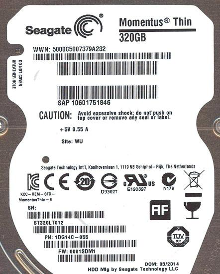 SEAGATE ノート用HDD 2.5inch　ST320LT012 320GB 7mm