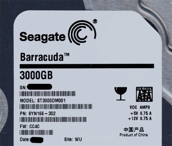 SEAGATE製HDD　ST3000DM001　3TB SATA600 7200