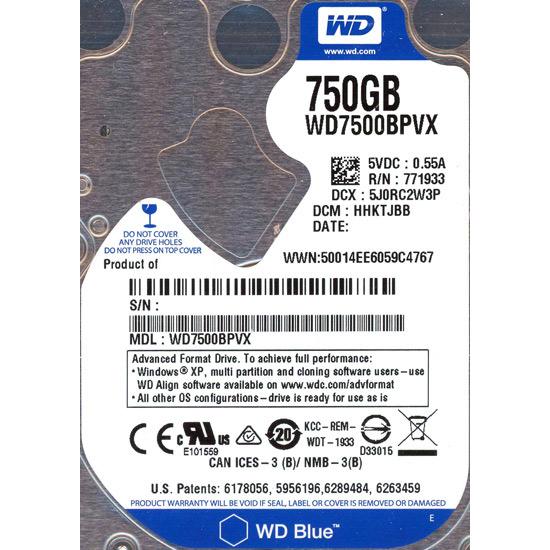 WesternDigital HDD 2.5inch　WD7500BPVX　750GB 9.5mm