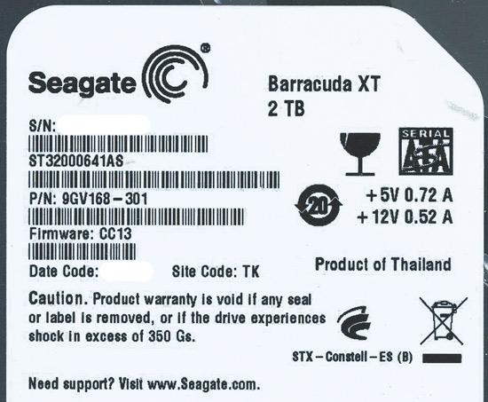 SEAGATE製HDD　ST32000641AS　2TB SATA600 7200