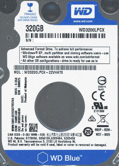 WesternDigital HDD 2.5inch　WD3200LPCX　320GB 7mm