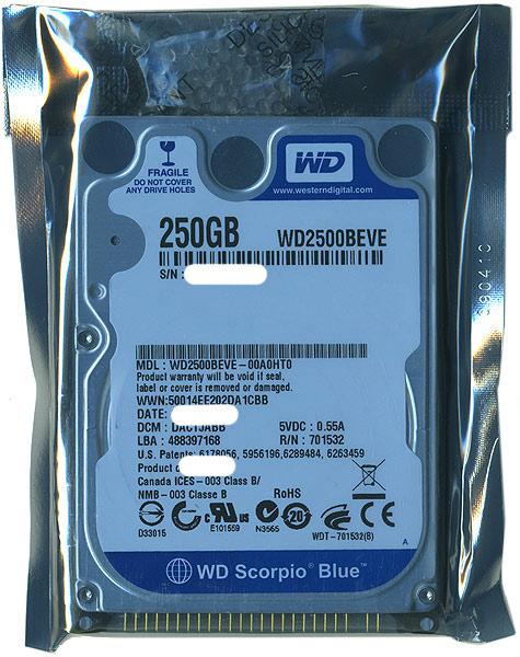 WesternDigital HDD 2.5inch　WD2500BEVE　250GB 9.5mm 商品画像1：オンラインショップ　エクセラー
