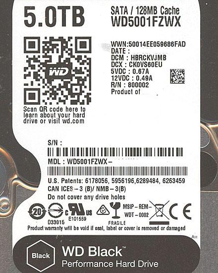 Western Digital製HDD　WD5001FZWX　5TB SATA600 7200 商品画像1：オンラインショップ　エクセラー