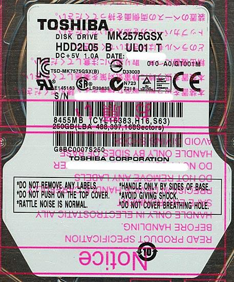 TOSHIBA(東芝) ノート用HDD 2.5inch　MK2575GSX　250GB