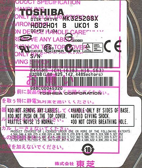 TOSHIBA(東芝) ノート用HDD 2.5inch MK3252GSX 320GB