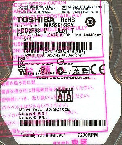 TOSHIBA(東芝) ノート用HDD 2.5inch MK3261GSY 320GB