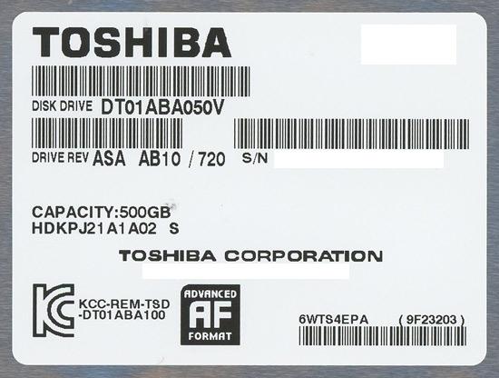 TOSHIBA製HDD　DT01ABA050V　500GB SATA600 5700