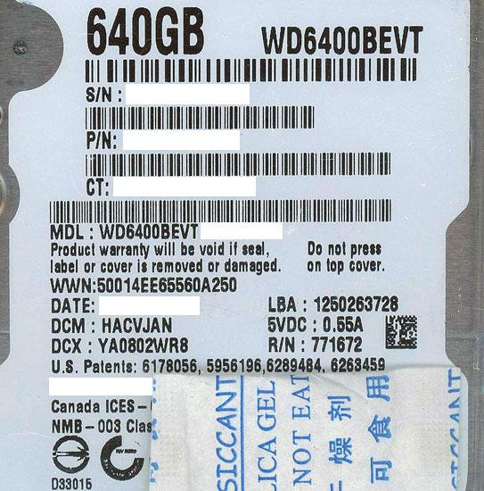 Western Digital製HDD　WD6400BEVT　640GB 9.5mm