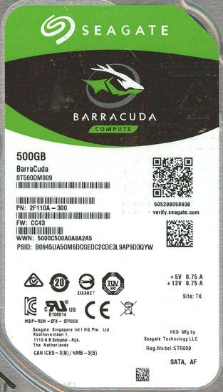 SEAGATE製HDD　ST500DM009　500GB SATA600 7200