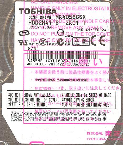 TOSHIBA(東芝) ノート用HDD 2.5inch MK4058GSX 400GB 9.5mm