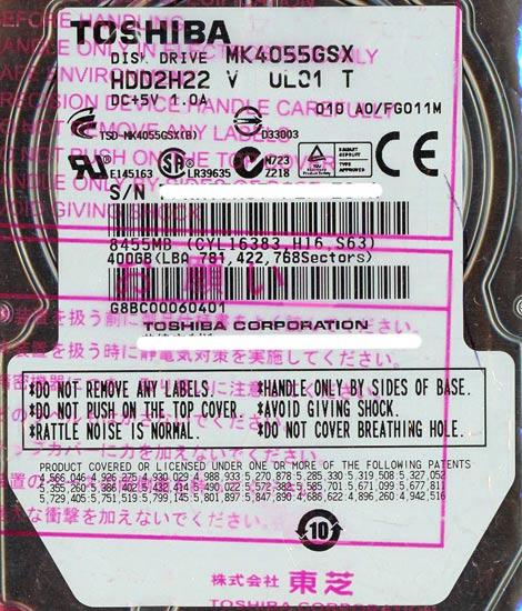 TOSHIBA(東芝) ノート用HDD 2.5inch MK4055GSX 400GB 9.5mm