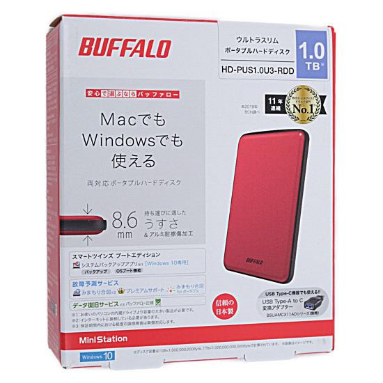 BUFFALO製PortableHD　HD-PUS1.0U3-RDD レッド　1.0TB