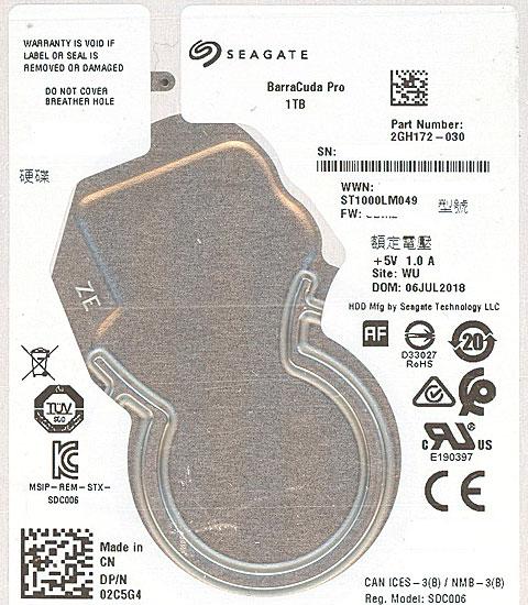 SEAGATE ノート用HDD 2.5inch　ST1000LM049 1TB 7mm