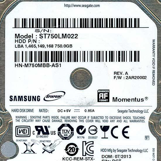 SEAGATE ノート用HDD 2.5inch ST750LM022 750GB 9.5mm