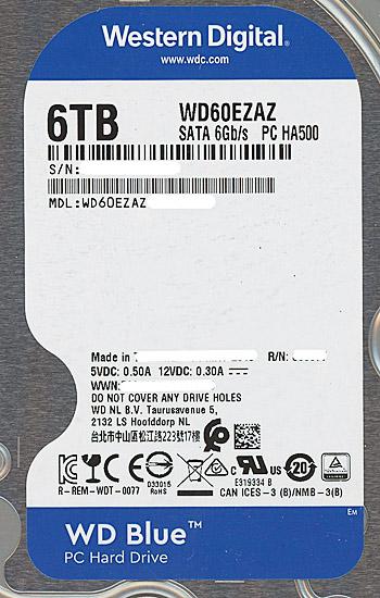 Western Digital製HDD　WD60EZAZ　6TB SATA600 5400