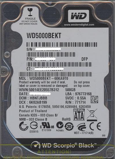WesternDigital HDD 2.5inch　WD5000BEKT　500GB 9.5mm