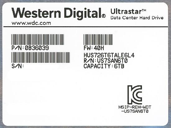 Western Digital製HDD　HUS726T6TALE6L4　6TB SATA600 7200