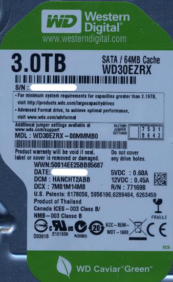 Western Digital製HDD　WD30EZRX　3TB SATA600