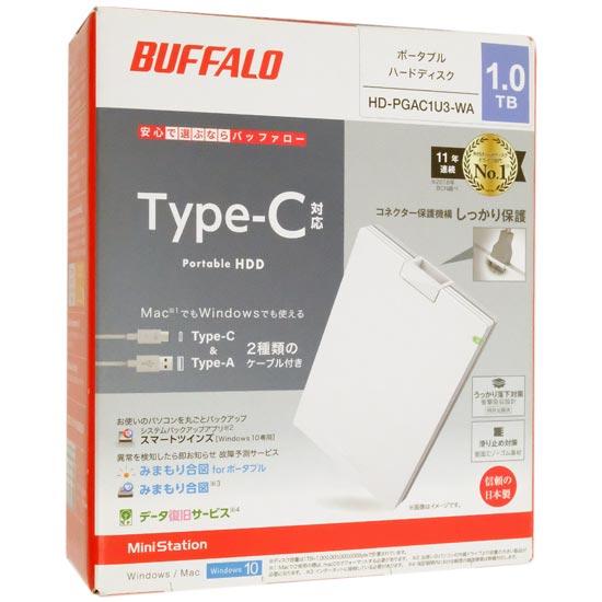 BUFFALO製PortableHD　HD-PGAC1U3-WA　1TB　ホワイト