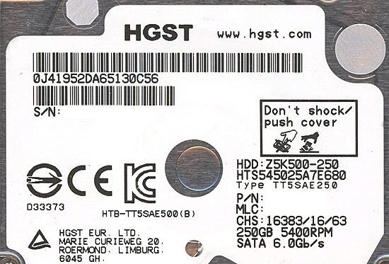 HGST製HDD 2.5inch HTS545025A7E680 250GB 7mm