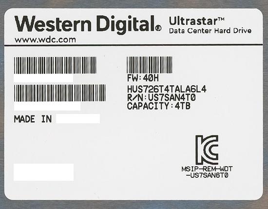 Western Digital製HDD　HUS726T4TALA6L4　4TB SATA600 7200