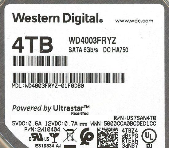 Western Digital製HDD　WD4003FRYZ　4TB SATA600 7200 商品画像1：オンラインショップ　エクセラー