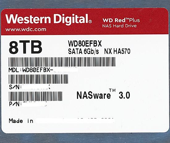 Western Digital製HDD　WD80EFBX　8TB SATA600 7200