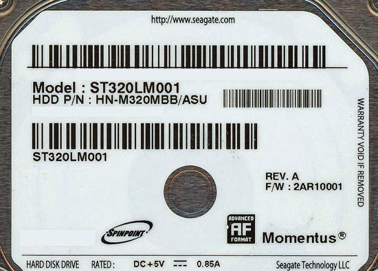 SEAGATE ノート用HDD 2.5inch　ST320LM001 320GB 9.5mm