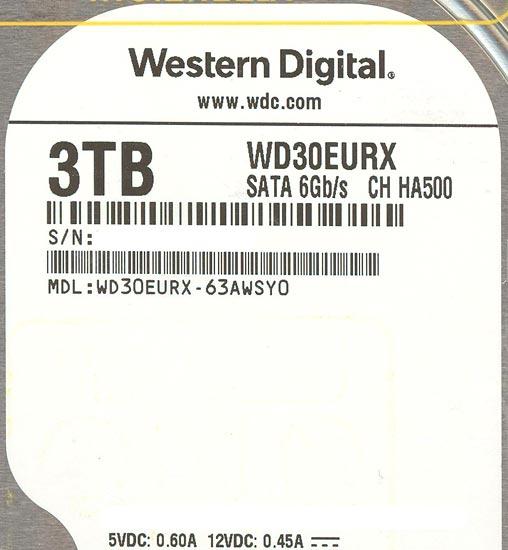 Western Digital製HDD　WD30EURX　3TB SATA600
