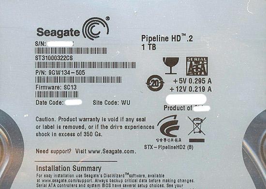 SEAGATE製HDD　ST31000322CS　1TB SATA300 5900