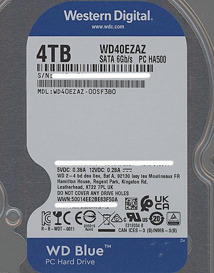 Western Digital製HDD　WD40EZAZ　4TB SATA600 5400