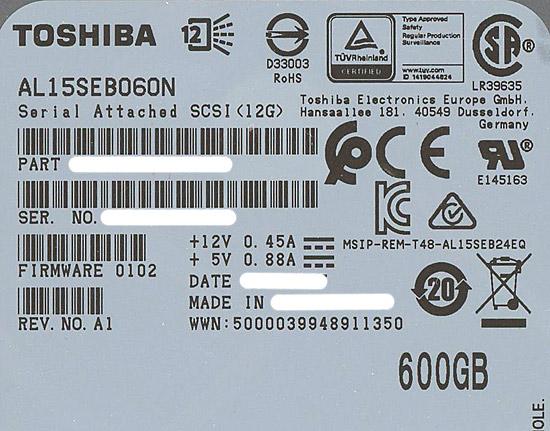TOSHIBA(東芝) HDD 2.5inch　AL15SEB060N　600GB 10500 SAS3.0