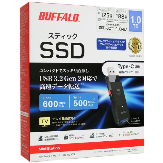 BUFFALO　スティック型外付けSSD　SSD-SCT1.0U3-BA　1TB　ブラック