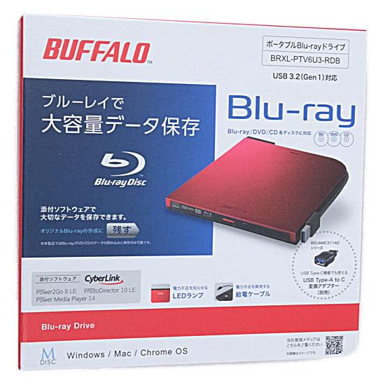 BUFFALO　外付けブルーレイドライブ　BRXL-PTV6U3-RDB　レッド