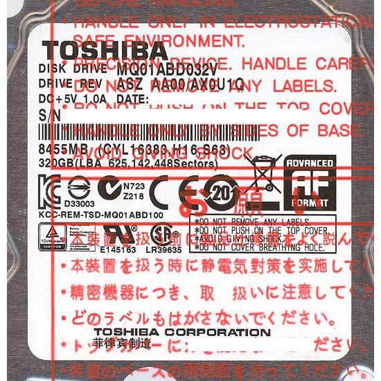 TOSHIBA(東芝) ノート用HDD 2.5inch　MQ01ABD032V　320GB 9.5mm