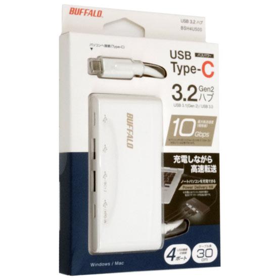 BUFFALO　Type-C搭載 USBハブ　BSH4U500C1PWH　ホワイト 商品画像1：オンラインショップ　エクセラー
