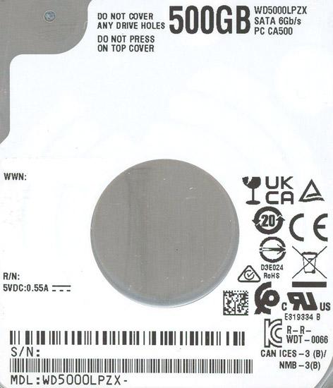 Western Digital製HDD　WD5000LPZX　500GB 7mm