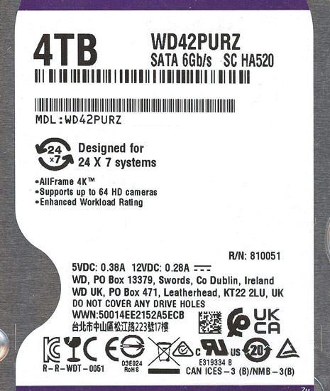 Western Digital製HDD　WD42PURZ　4TB SATA600