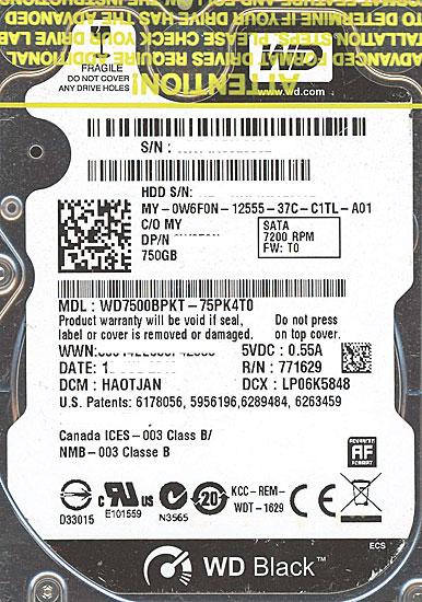 WesternDigital HDD 2.5inch　WD7500BPKT　750GB 9.5mm