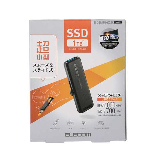 ELECOM　外付けポータブルSSD　ESD-EMB1000GBK　ブラック　1TB 商品画像2：オンラインショップ　エクセラー
