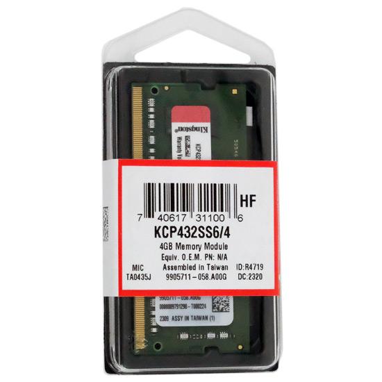 Kingston製　KCP432SS6/4　SODIMM DDR4 PC4-25600 4GB 商品画像1：オンラインショップ　エクセラー