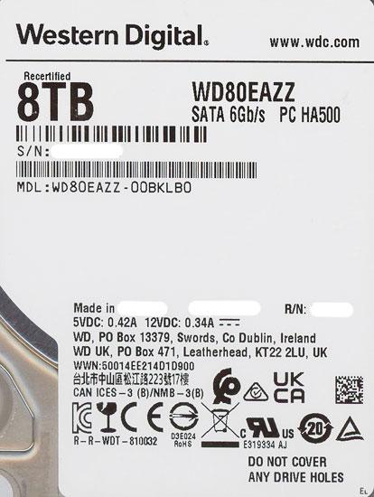 Western Digital製HDD　WD80EAZZ　8TB SATA600 5640