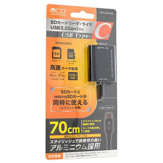 ミヨシ　SDカードリーダ・ライタ USB3.2Gen1対応 USB Type-C 70cm　USR-CSD2/BK 商品画像1：オンラインショップ　エクセラー