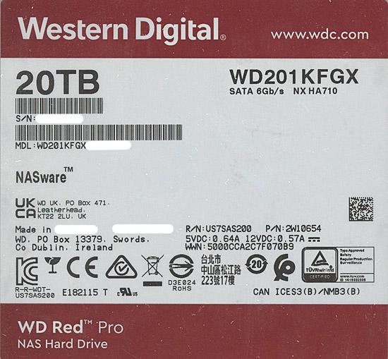 Western Digital製HDD　WD201KFGX　20TB SATA600 7200