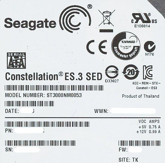 SEAGATE製HDD　ST3000NM0053　3TB SATA600 7200