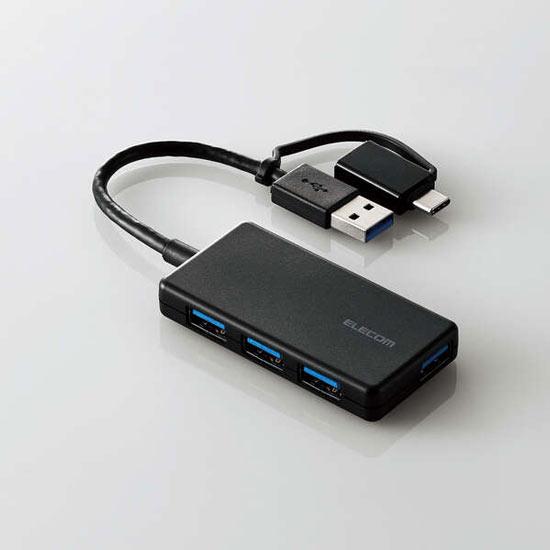 ELECOM製　USB Type-C変換アダプター付きUSBハブ U3H-CA4004BBK　ブラック 商品画像1：オンラインショップ　エクセラー
